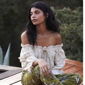 ANTHROPOLOGIE | JANE EYELET LACE OFF THE SHOULDER BLOUSE | 14